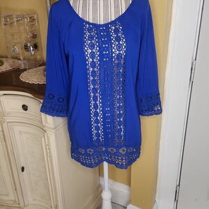 Solitaire swim royal blue crochet boho coverup top women's size M